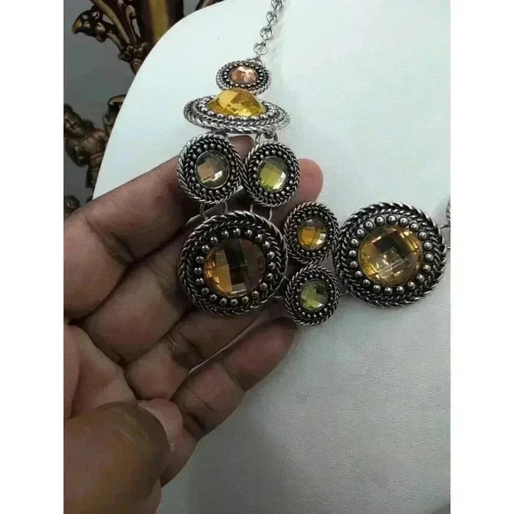 Premier Designs Necklace Multicolor Stones Bib Style Chain Link Silvertone - Picture 3 of 6